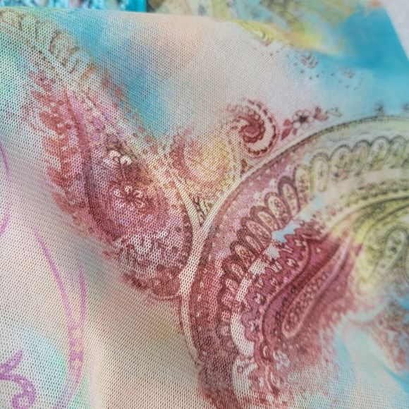 VTG Y2K Ogo Geral Asymmetrical Mesh Top Fairycore Whimsigoth Crochet Paisley - Picture 6 of 13